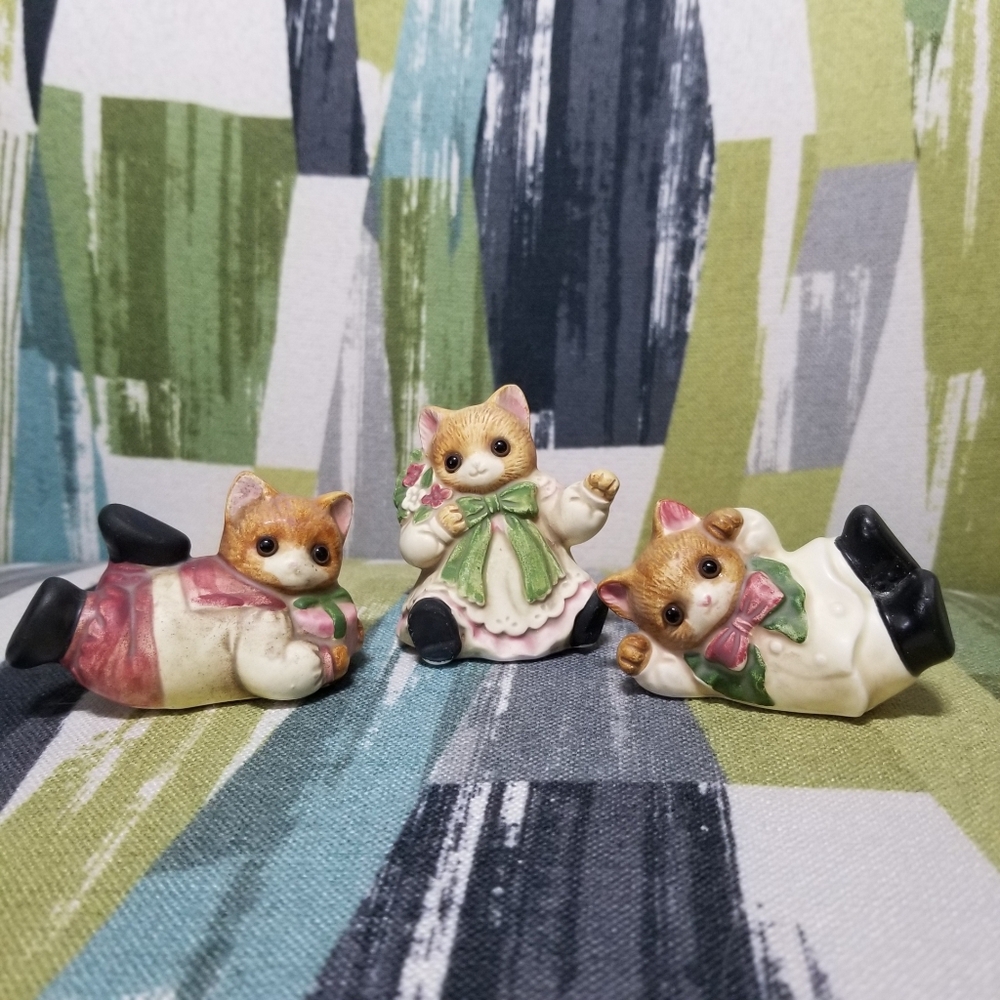 Vtg 3 Kitten Figurines Whimsical Naughty And Sweet Ceramic Porcelain Cats Japan